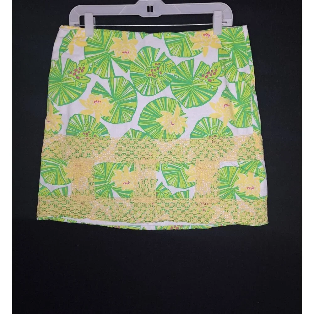 💙 Lilly Pulitzer Floral Crochet Floral Embroidered Skirt Size 10 Tropical Femin - Picture 8 of 8